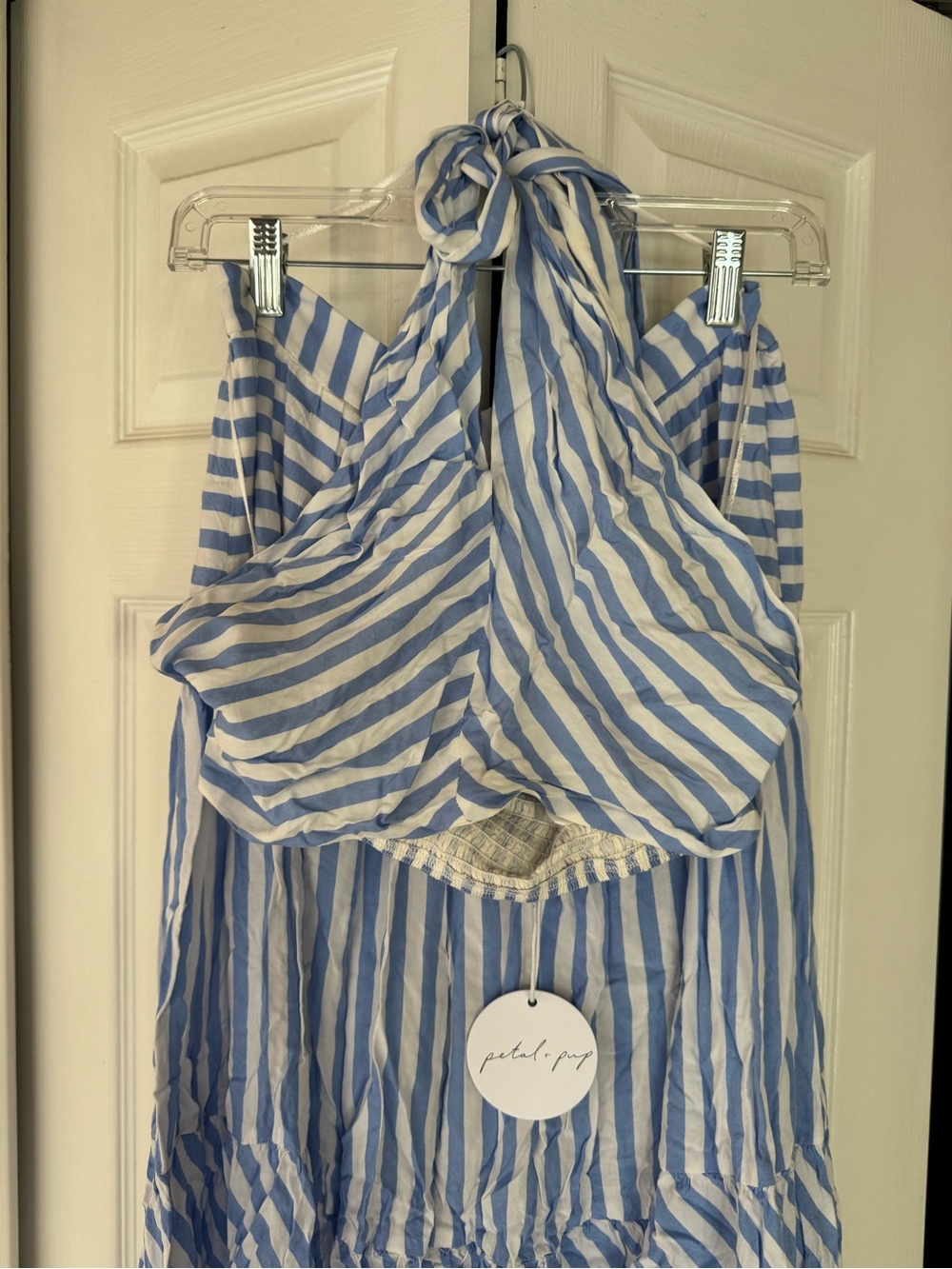 Petal & Pup Blue and White Striped Halter Dress